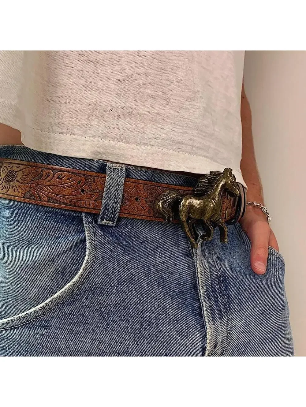 Y2K Western Cowboy Brown Leather Belt 43 Inch